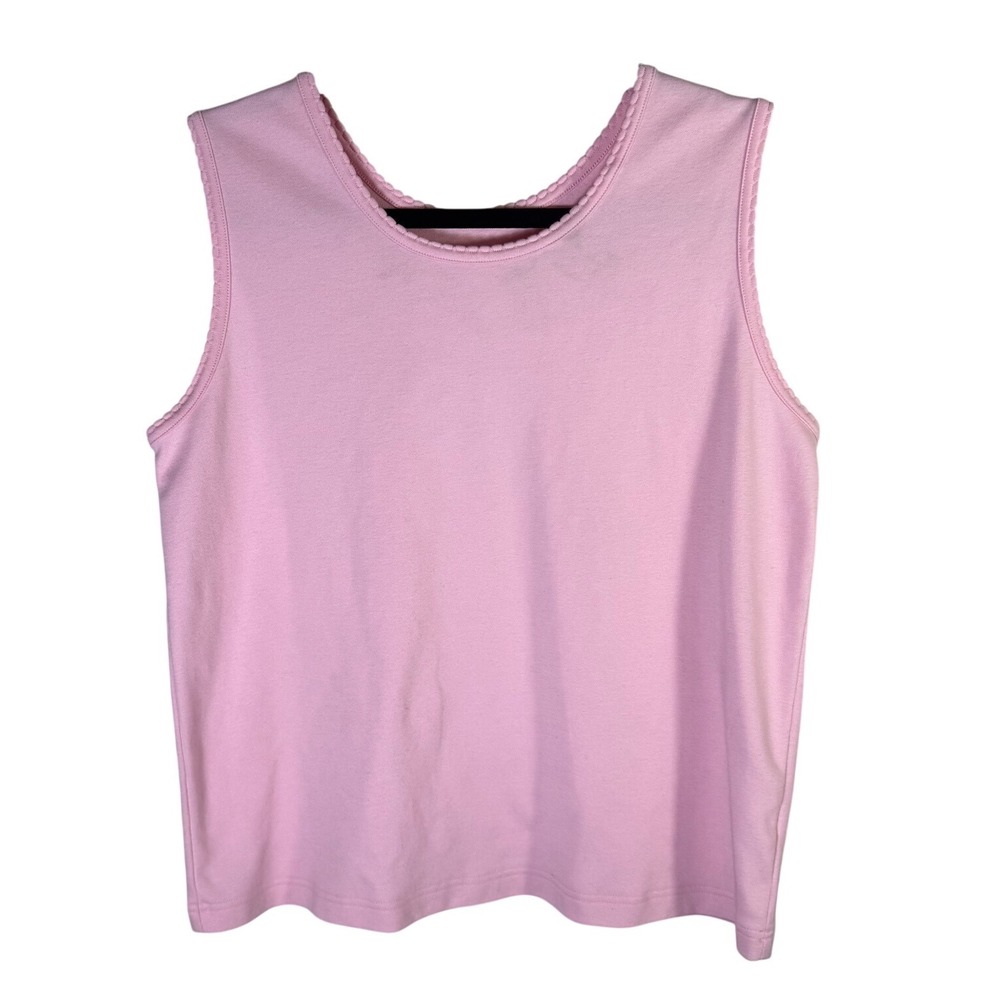 UltraSofts Pink Scoop Neck Picot Trim Cotton Blend Tank Top Shell 8409 Womens L